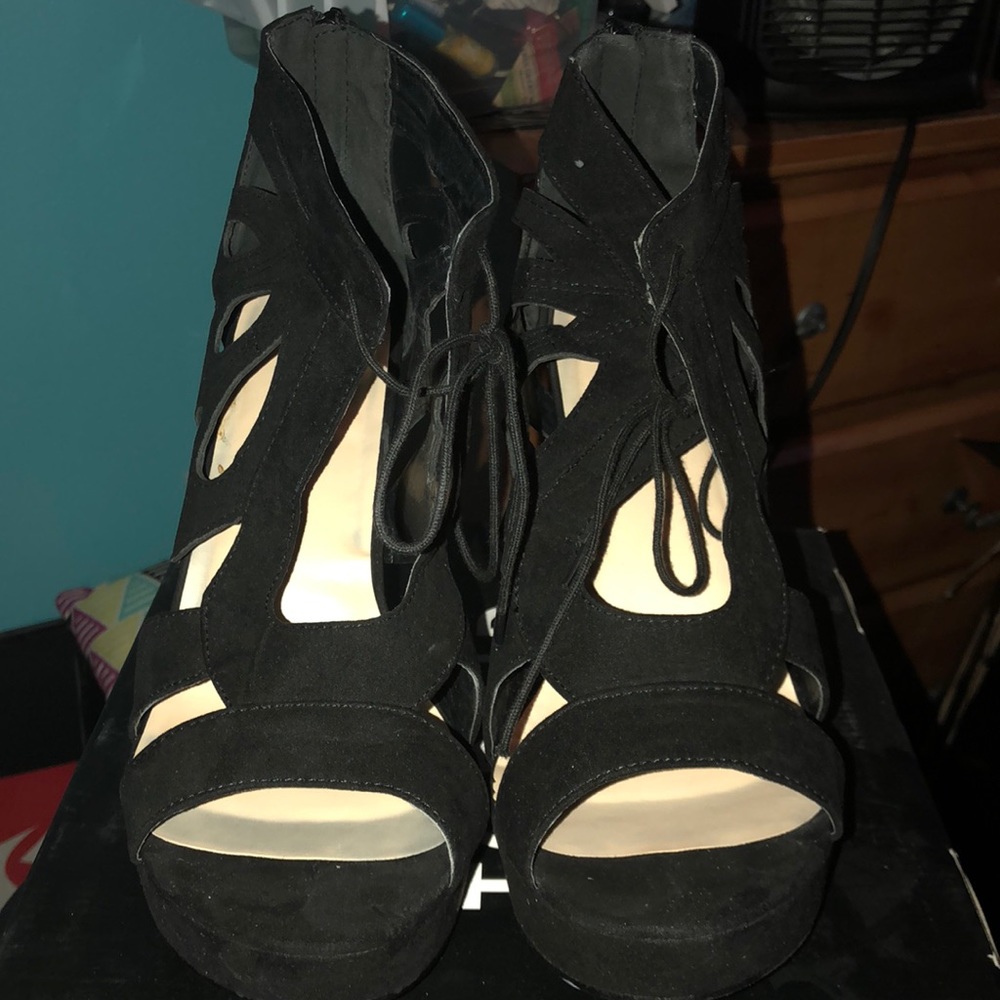 Black Lace Up  Ankle Platform